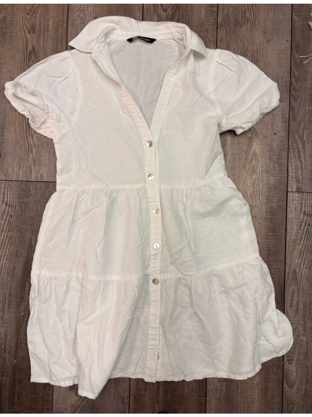 Zara White Flounce Poplin Mini Shirt Dress size Women’s Small